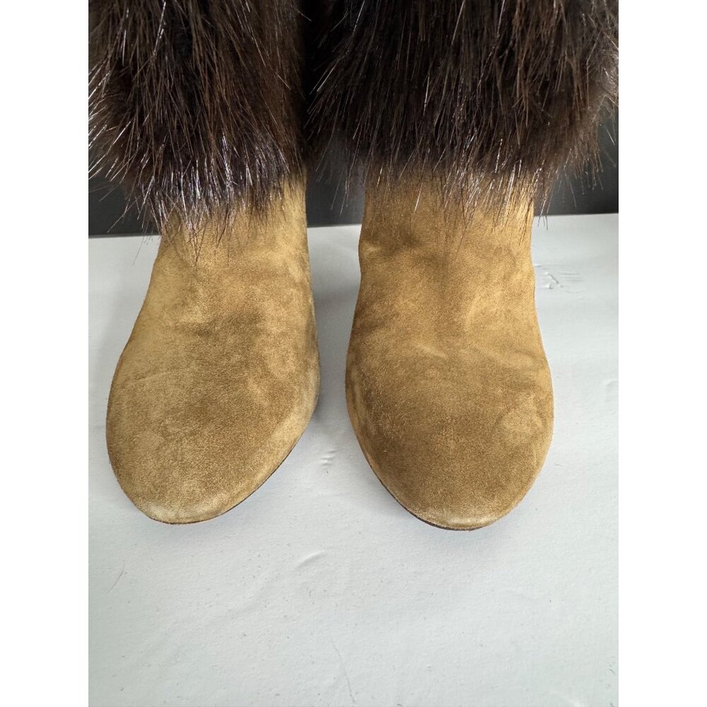 Louis Vuitton Suede Fur Trim Heel Boots Tan EU 38 Authentic Y2K - Picture 7 of 16